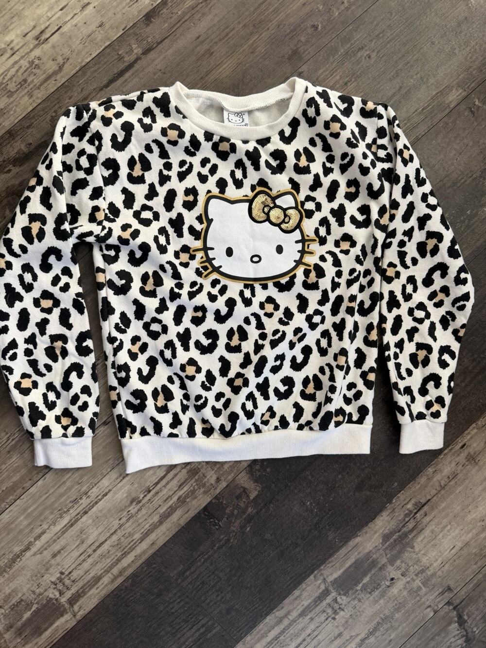 Hello Kitty Sanrio Girls Size 12 Leopard Print Sweatshirt Sequin Bow 2024